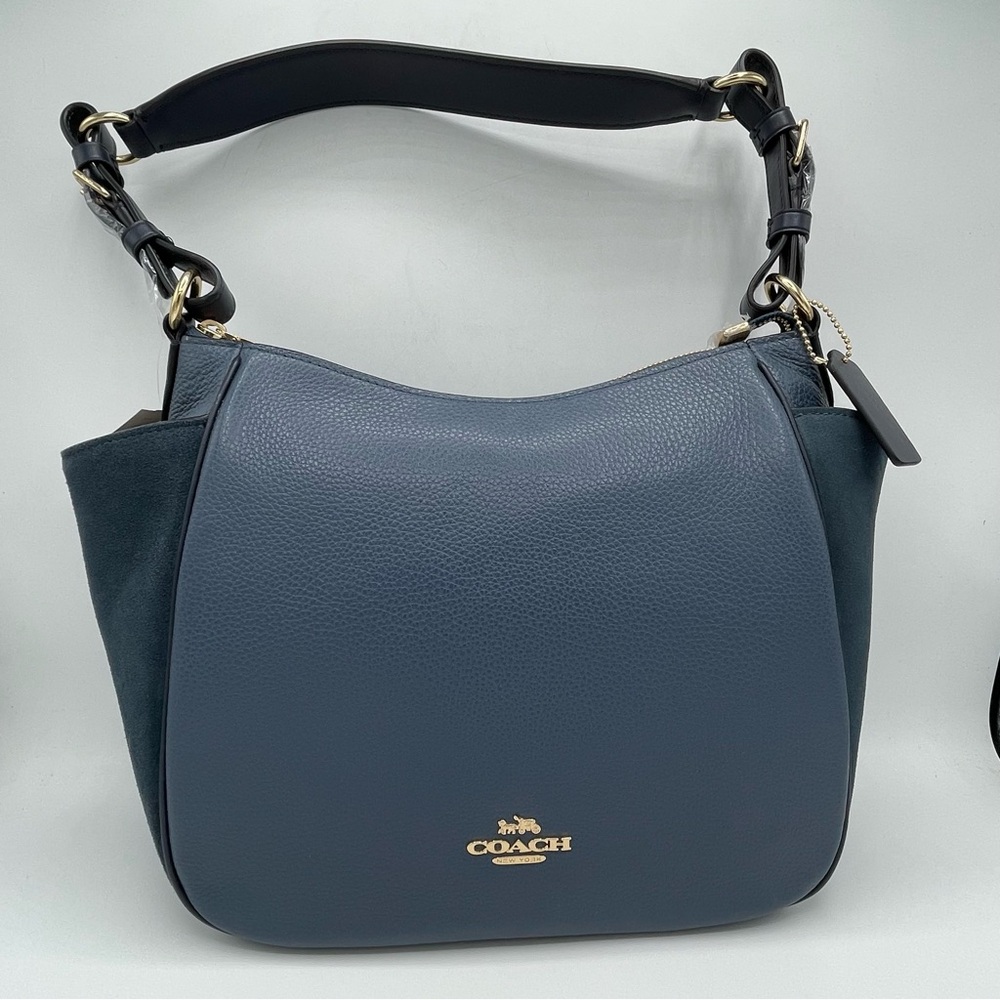 COACH RORI Shoulder Bag C5833 Denim Multi Pebbled Leather and Suede Zip NEW